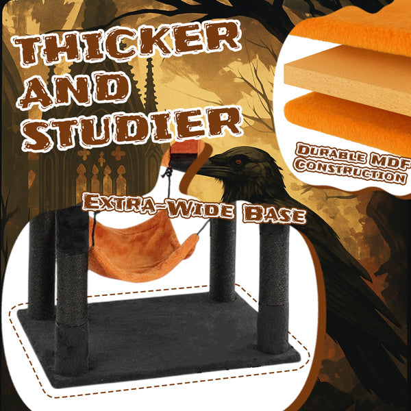 Halloween Cat Tree, Large Cat Tower With 2 Spacious Cat Condos, 2 Padded Perches, 2 Hammocks, Scratching Posts, Hanging Toy, Multi-Level Cat Activities Furniture For Large Cats, Orange & Black Premium Dog & Cat Toys | WhatDaDog Pet Store