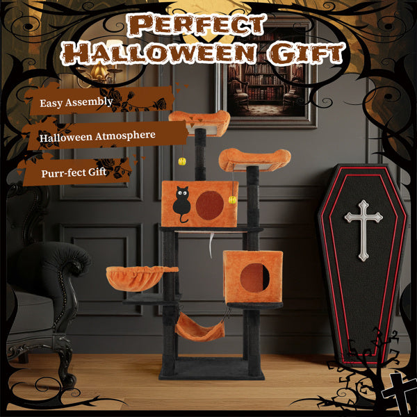 Spooktacular Heights 4-Tier Halloween Cat Tower Premium Dog & Cat Toys | WhatDaDog Pet Store