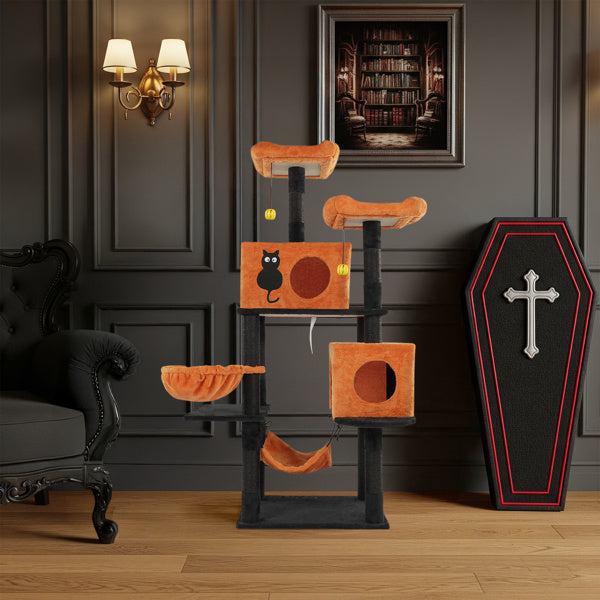 Spooktacular Heights 4-Tier Halloween Cat Tower Premium Dog & Cat Toys | WhatDaDog Pet Store